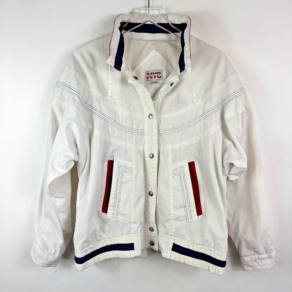 Vintage Women’s Jacket M White Lightweight Canvas Nautical 80s Bomber Sailing